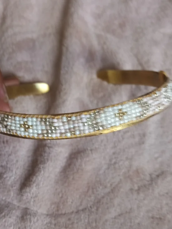 Gold Beaded Choker with White Bead Accents - Picture 2 of 3